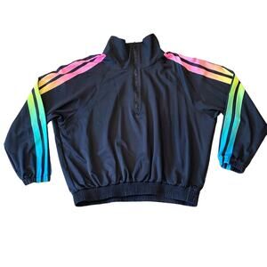 Goldsheep Clothing Women's Quarter Zip Pullover Top Black Rainbow Size M